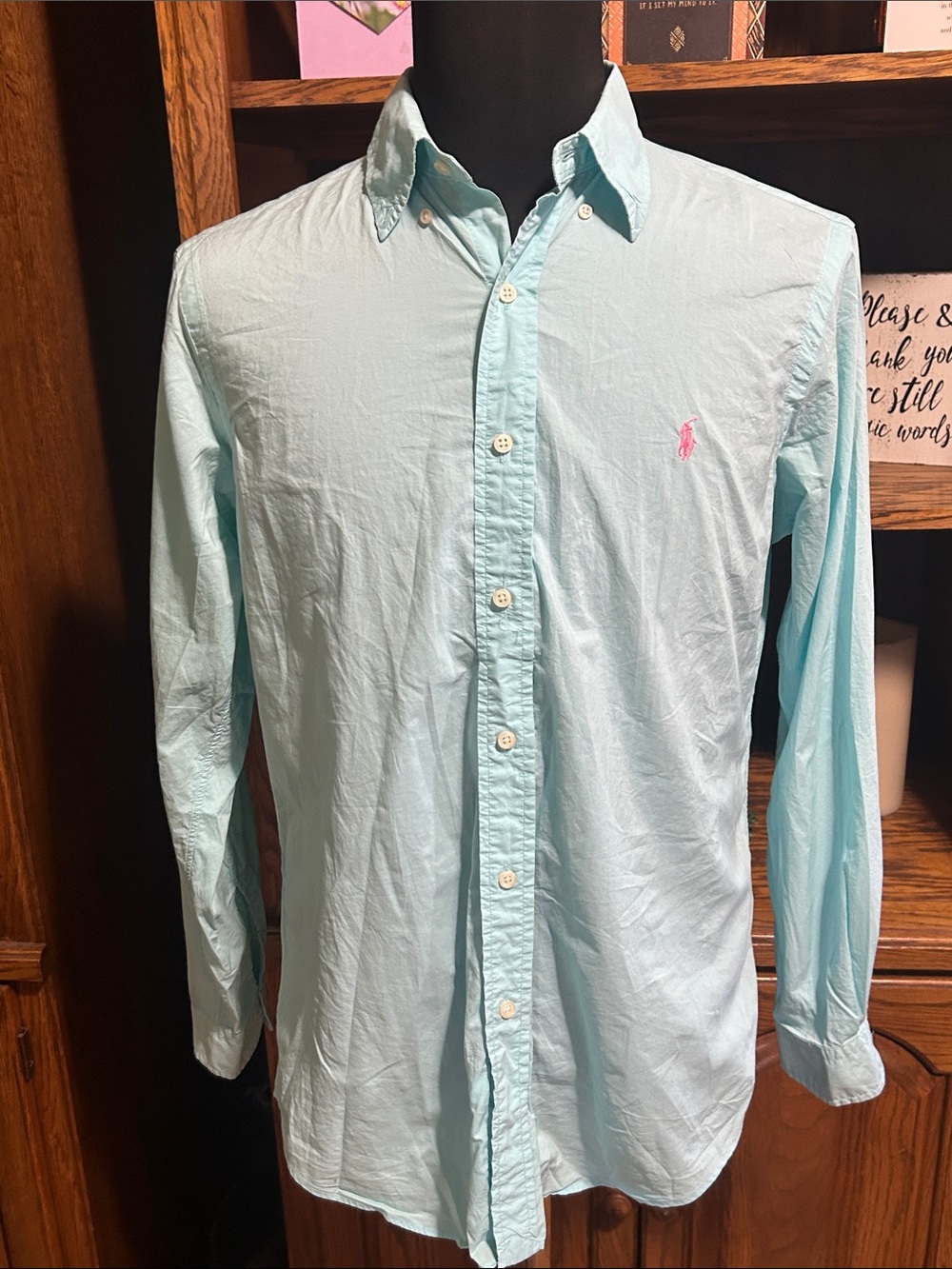 Polo by Ralph Lauren Mint Blue Long-Sleeve Button-Down Shirt Medium EUC